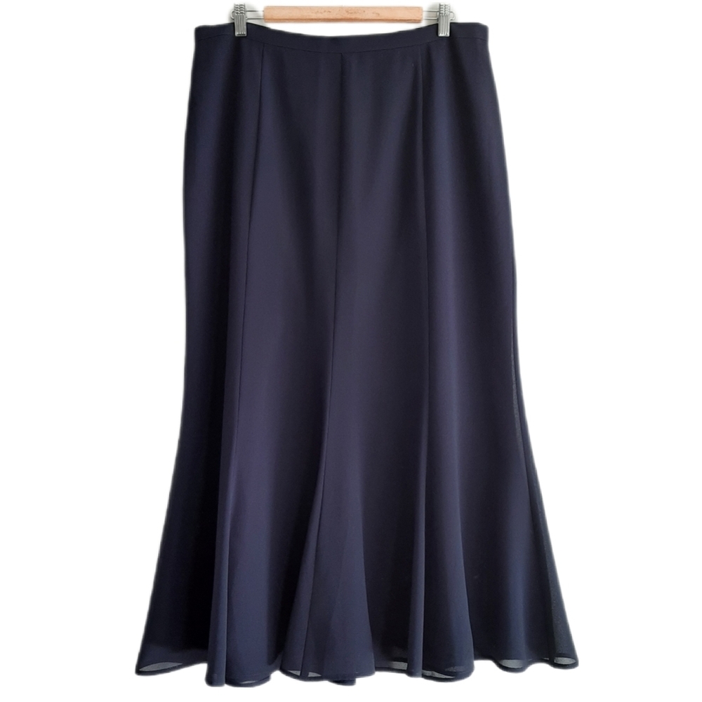 🍒 SOFT WORKS Panelled Maxi Length Skirt Layered Navy Blue Sz 16